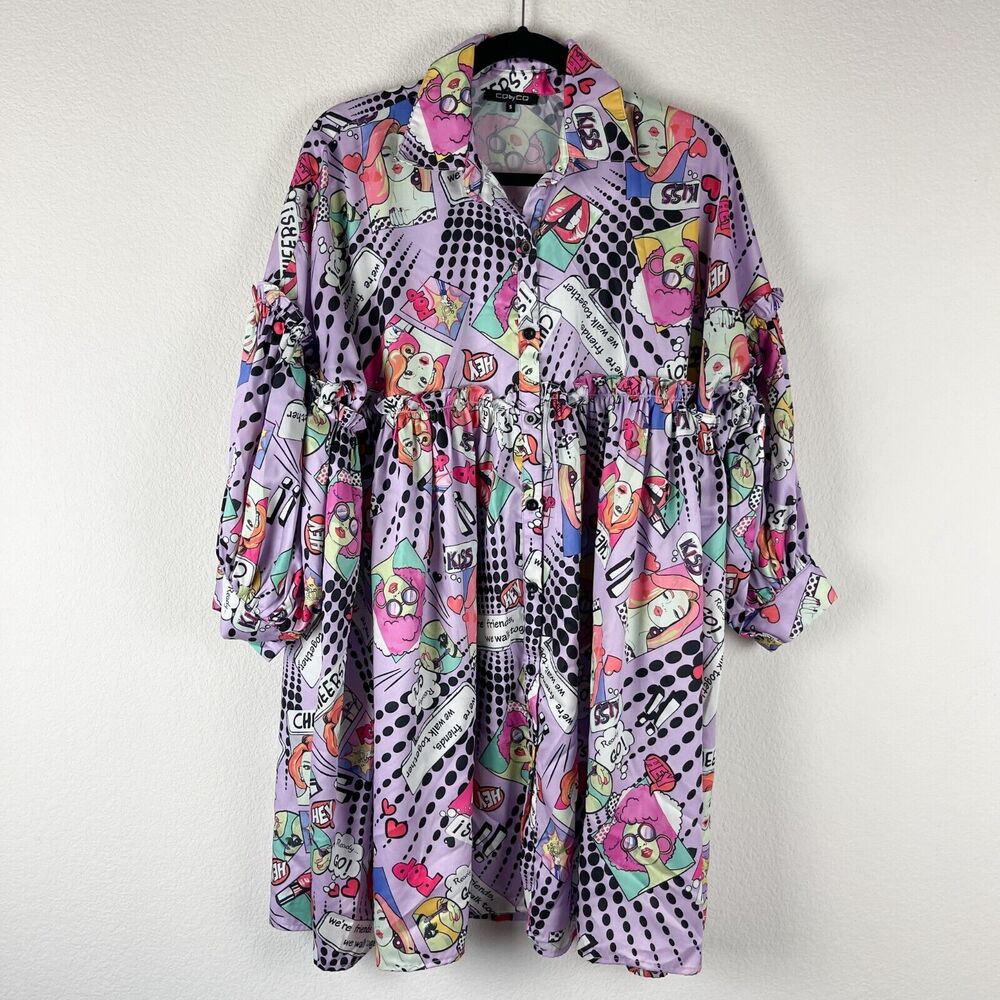CQ by CQ Mod Dress Womens Small Comic Bold Retroβ Bubblegum Pop Pastel Graphic